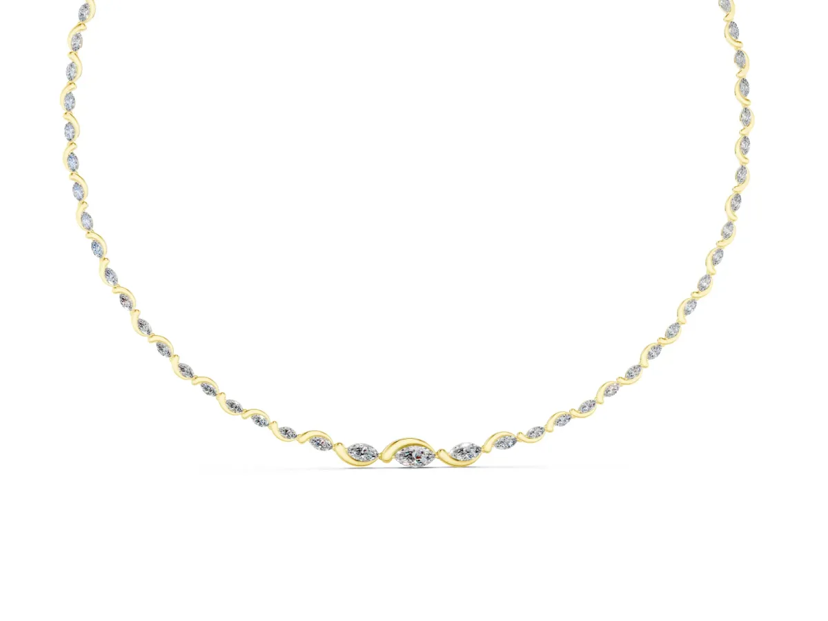 Marquise Diamond Riviera Necklace Set in Yellow gold with Flowing Stone Pattern