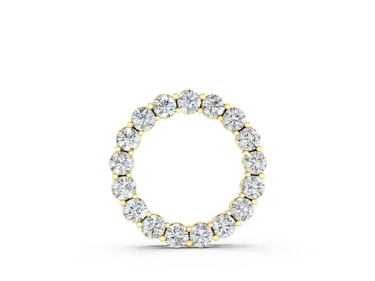 Round Diamond Circle Pendant Set in Yellow gold with Prong-Set Stone Ring