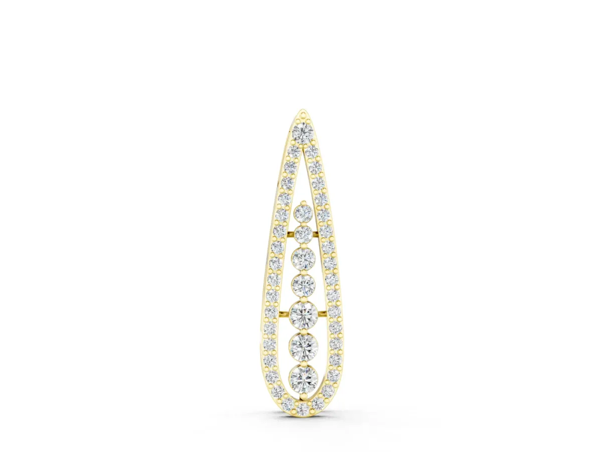Teardrop Pavé Round Diamond Pendant Set in Yellow gold with Elongated Prong-Set Frame