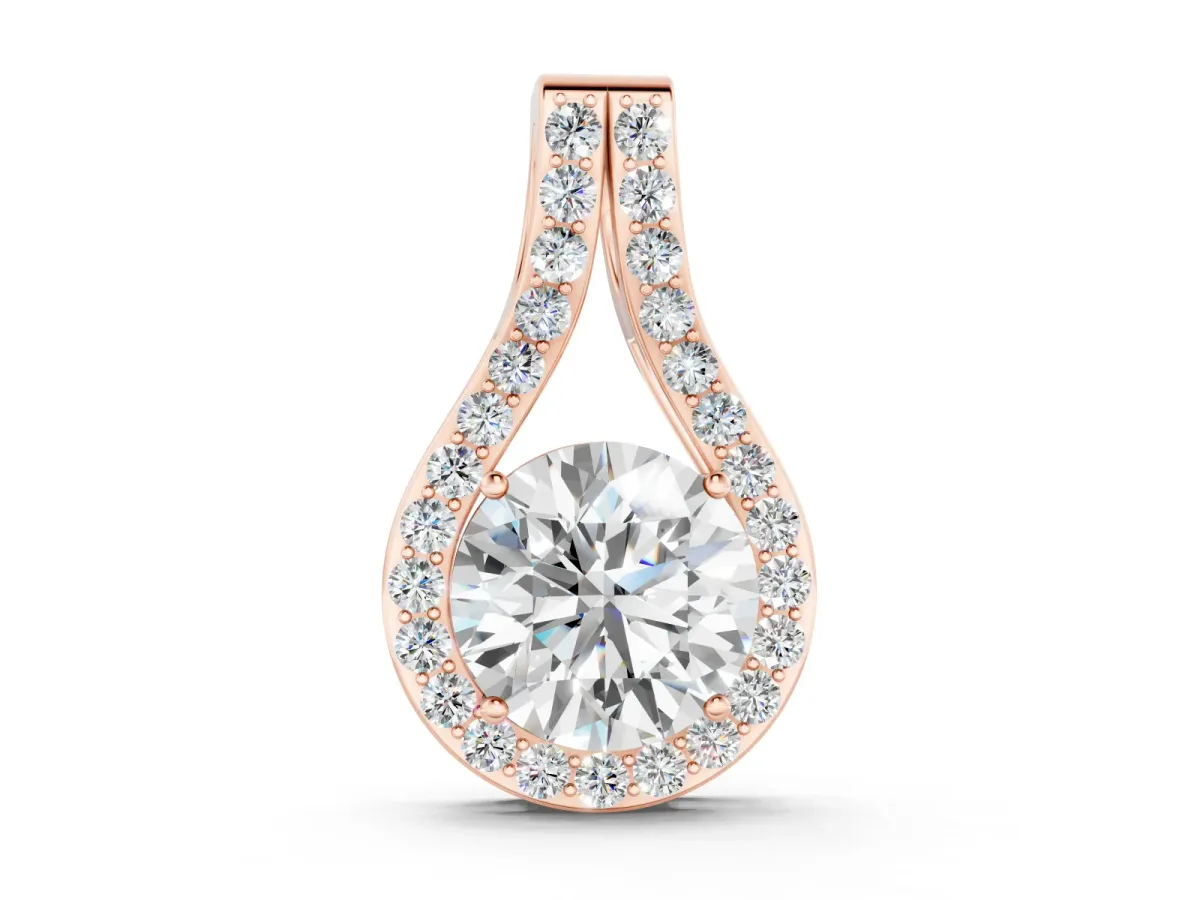Round Halo Pendant Set in Rose gold with Prong-Set Center Stone