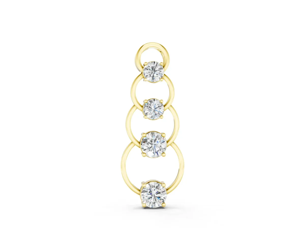 Round Diamond Cascading Circle Pendant Set in Yellow gold with Four-Prong Setting