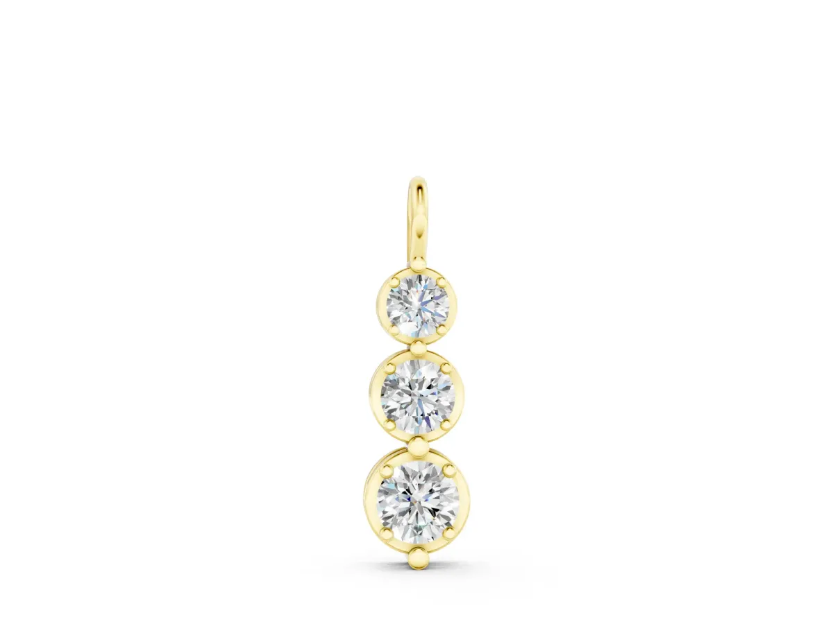 Three-Stone Round Diamond Cascade Drop Pendant Set in Yellow gold with Prong Setting