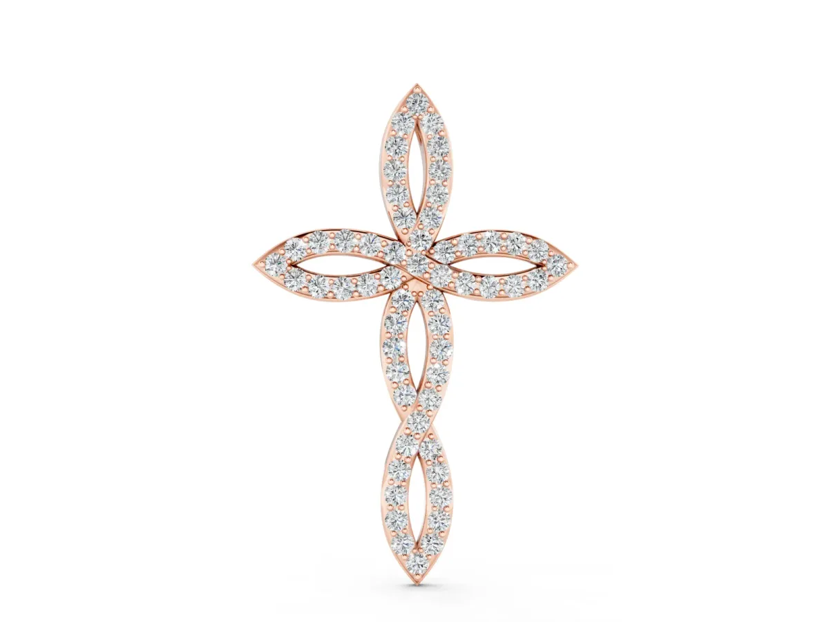 Marquise Diamond Pavé Cross Pendant Set in Rose gold with Tapered Arms