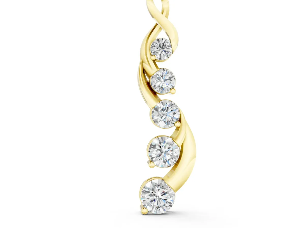 Round Diamond Twist Pendant Set in Yellow gold with Five Prong-Set Stones