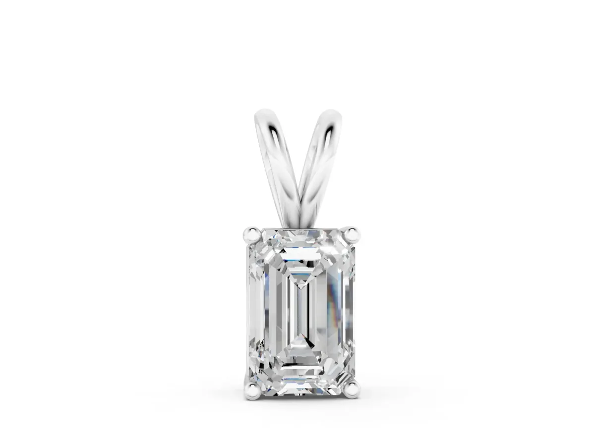 Emerald Cut Solitaire Pendant Set in Silver with Four-Prong Setting