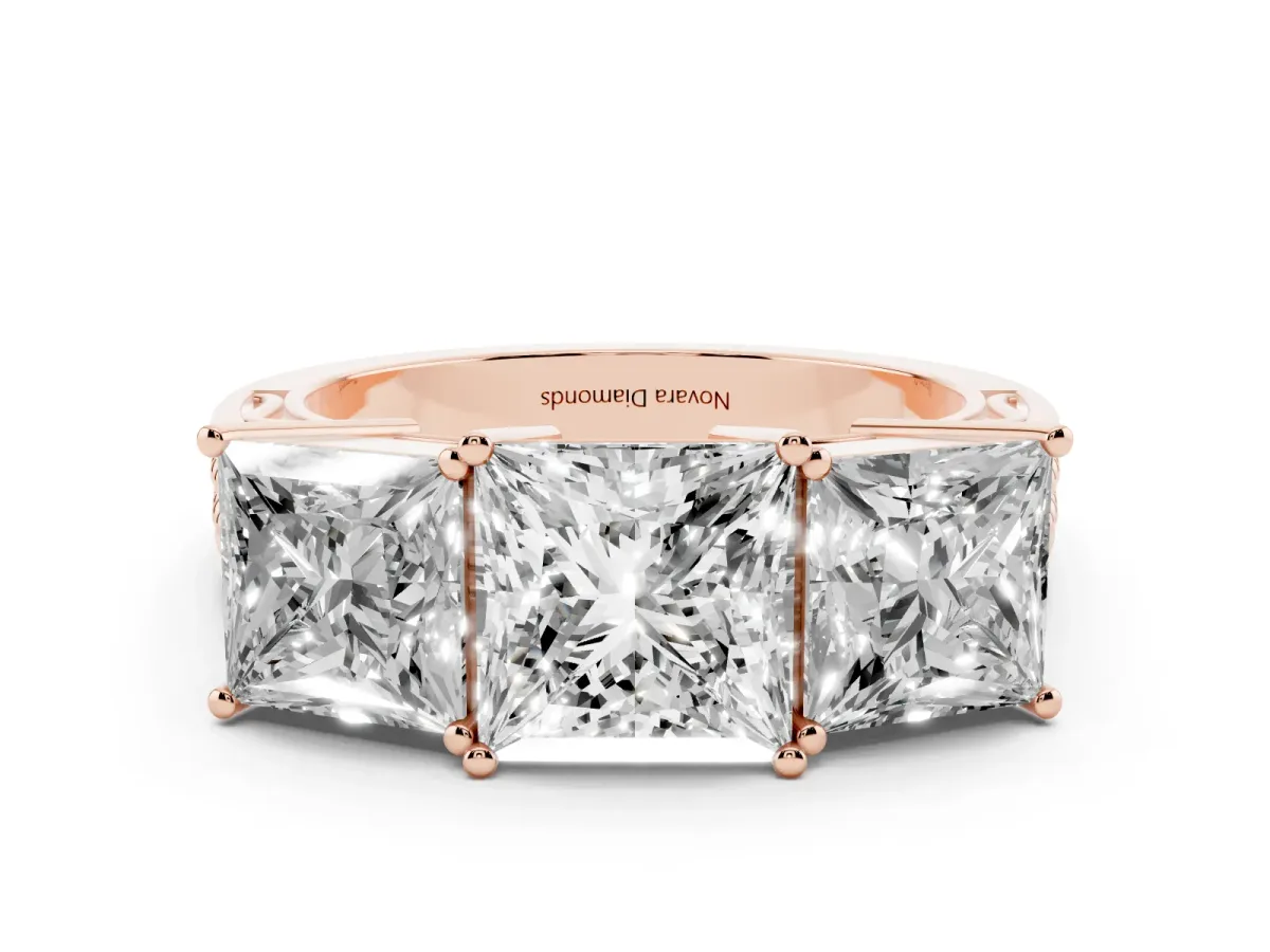 Princess Cut Diamond Three-Stone Ring Set in Rose gold with Textured Band