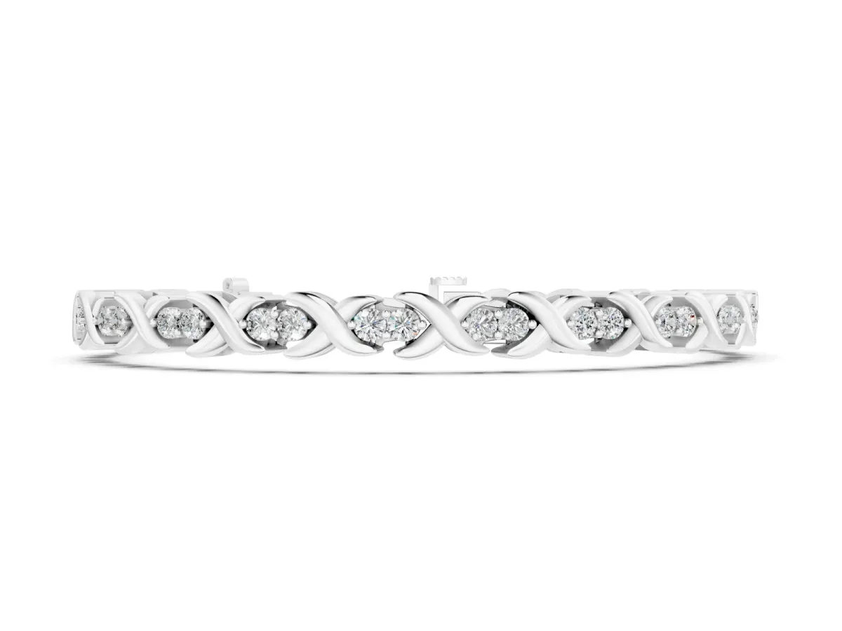 Round Diamond Tennis Bracelet Set in White gold with X-Link Band and Prong Setting
