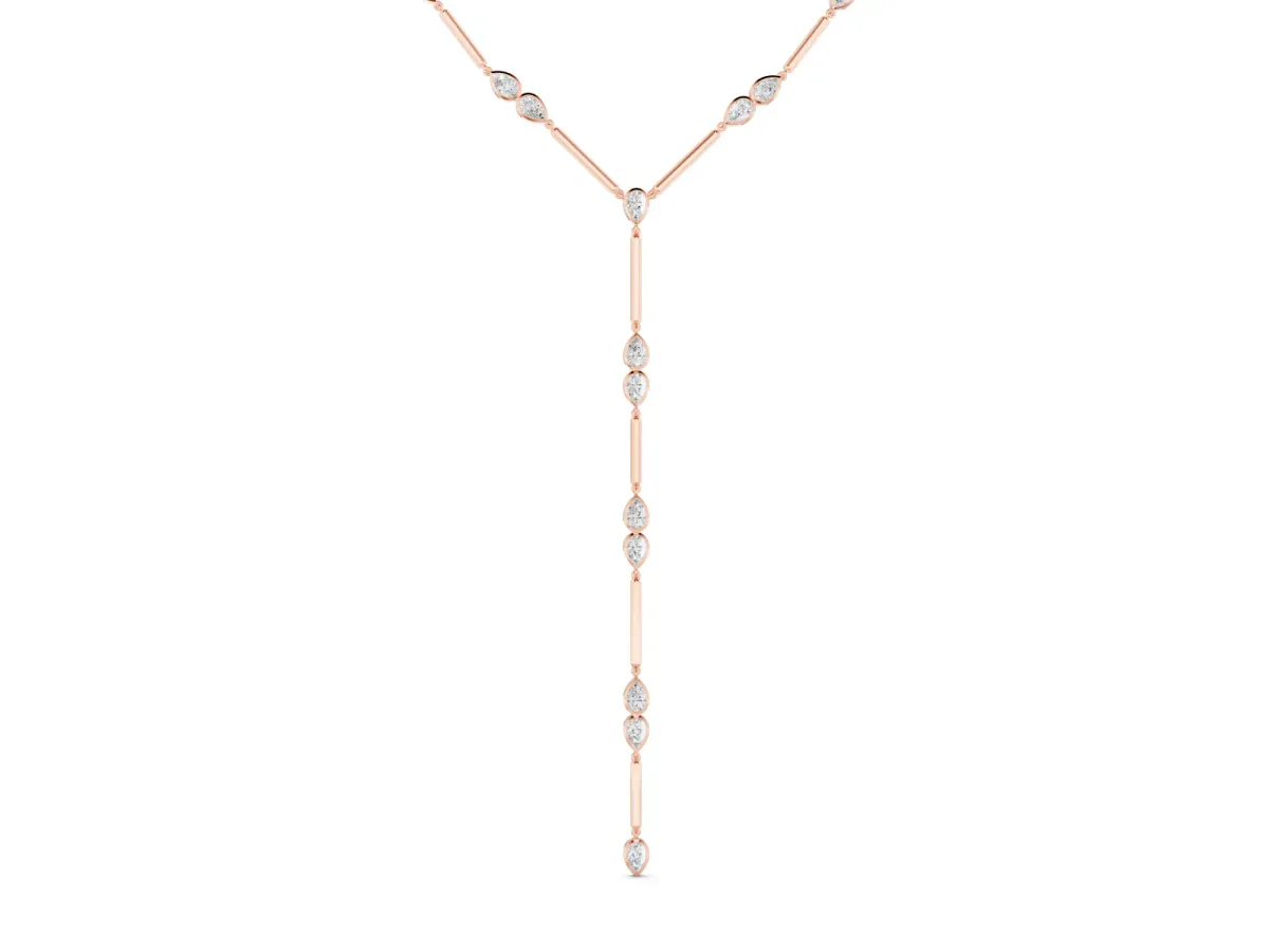 Pear Diamond Lariat Necklace Set in Rose gold with Station Accents
