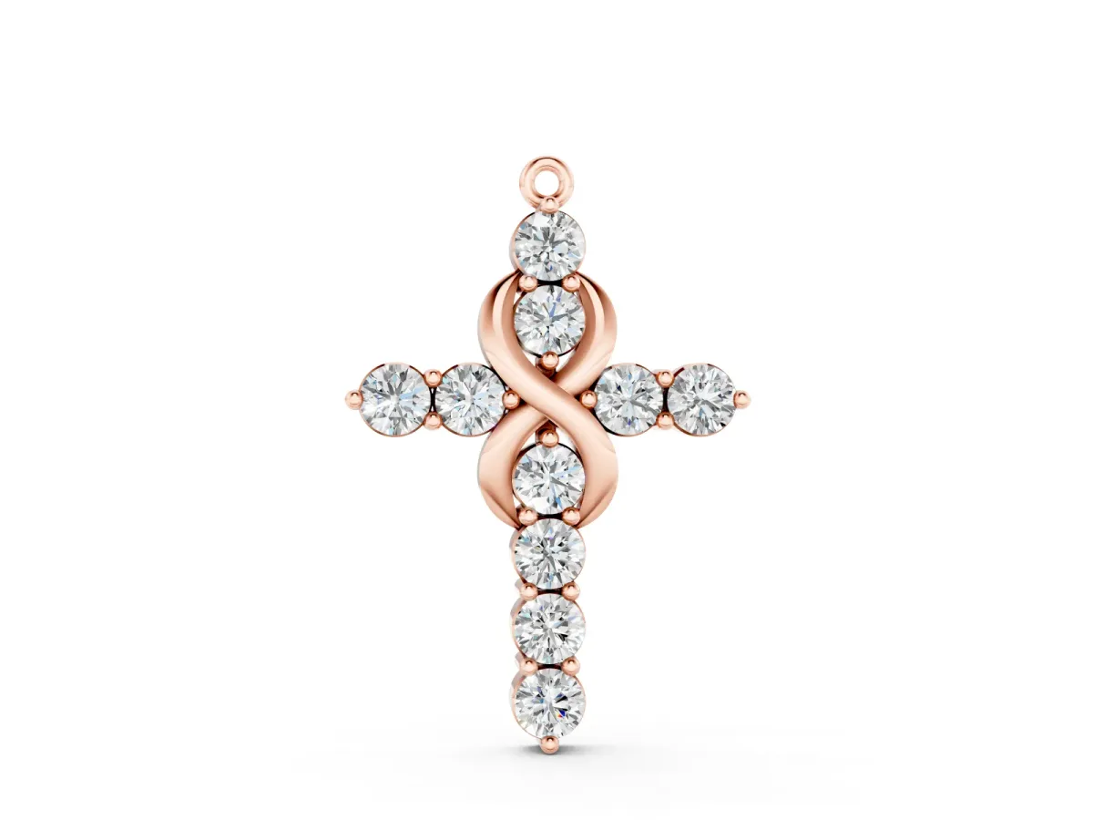 Round Diamond Infinity Cross Pendant Set in Rose gold with Prong Setting