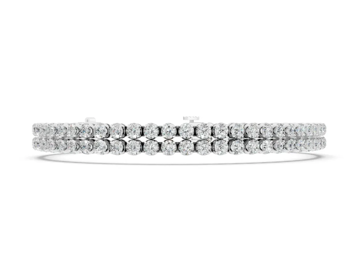 Round Diamond Double Row Tennis Bracelet Set in Silver with Prong Setting