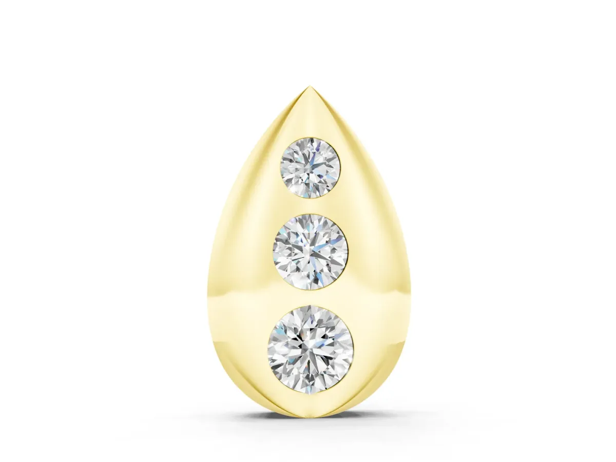 Round Diamond Teardrop Pendant Set in Yellow gold with Three Bezel-Set Stones