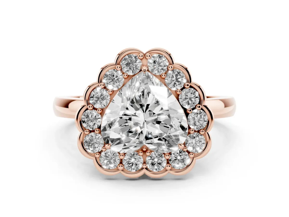 Heart Cut Diamond Halo Cluster Engagement Ring Set in Rose gold with Solitaire Band and Prong Setting
