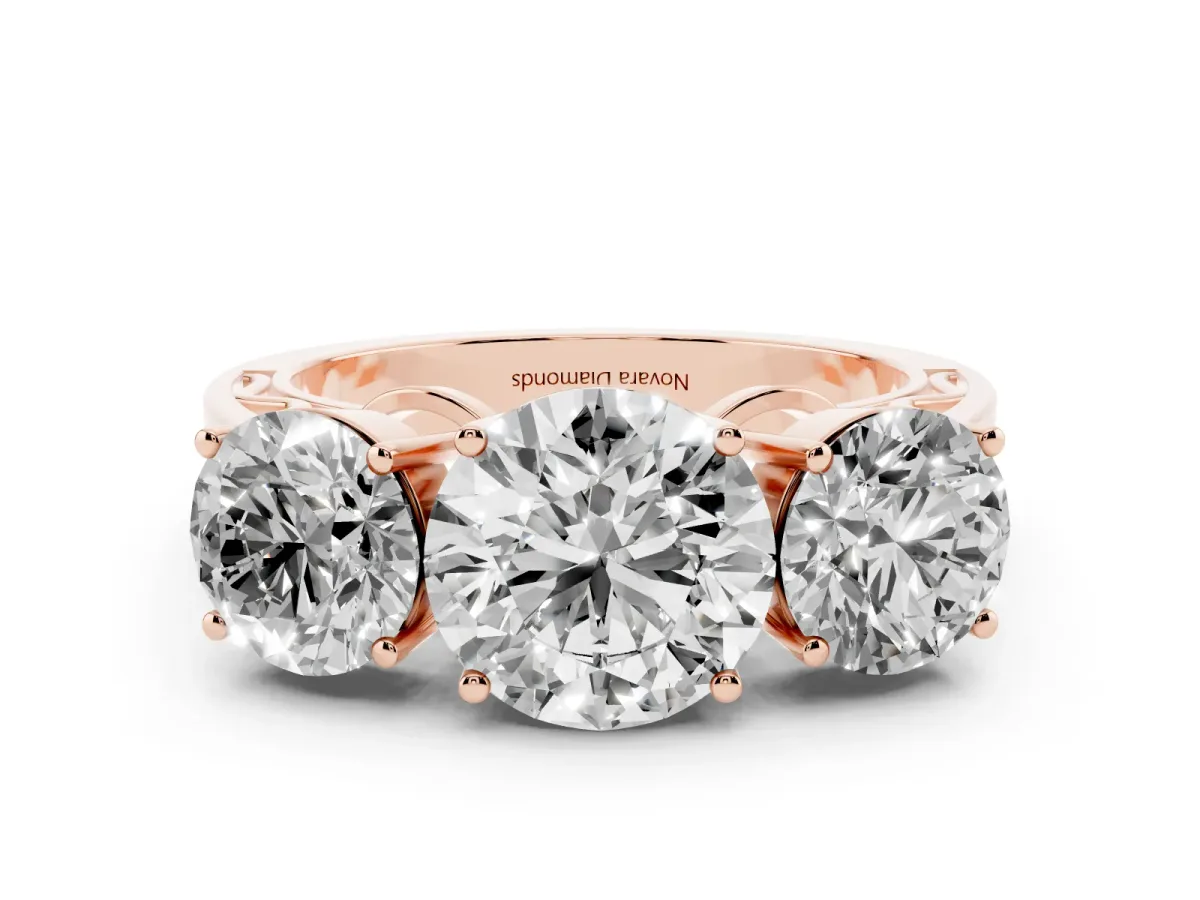 Round Cut Diamond Three-Stone Ring Set in Rose gold with Textured Band