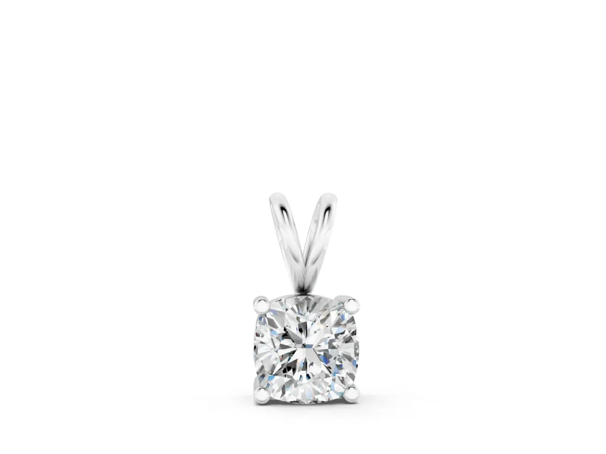 Cushion Diamond Solitaire Pendant Set in White gold with Prong Setting