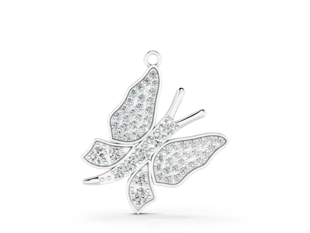 Pavé Round Diamond Butterfly Pendant Set in White gold with Prong Setting