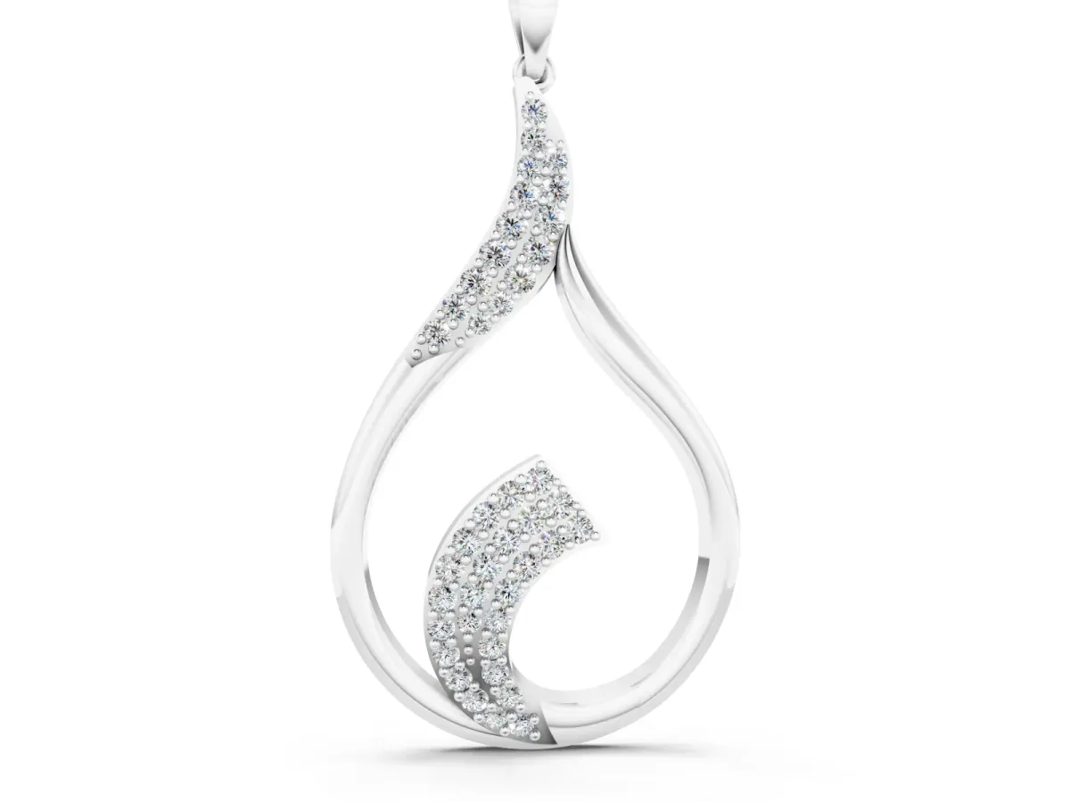 Pavé Round Diamond Twist Pendant Set in Silver with Open Teardrop