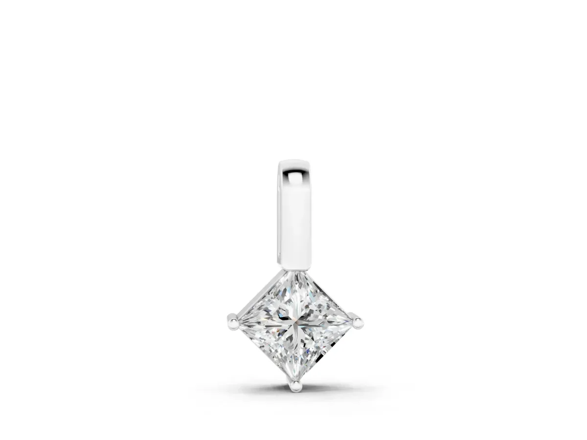 Princess Cut Diamond Pendant Set in White gold with Square Bezel Frame