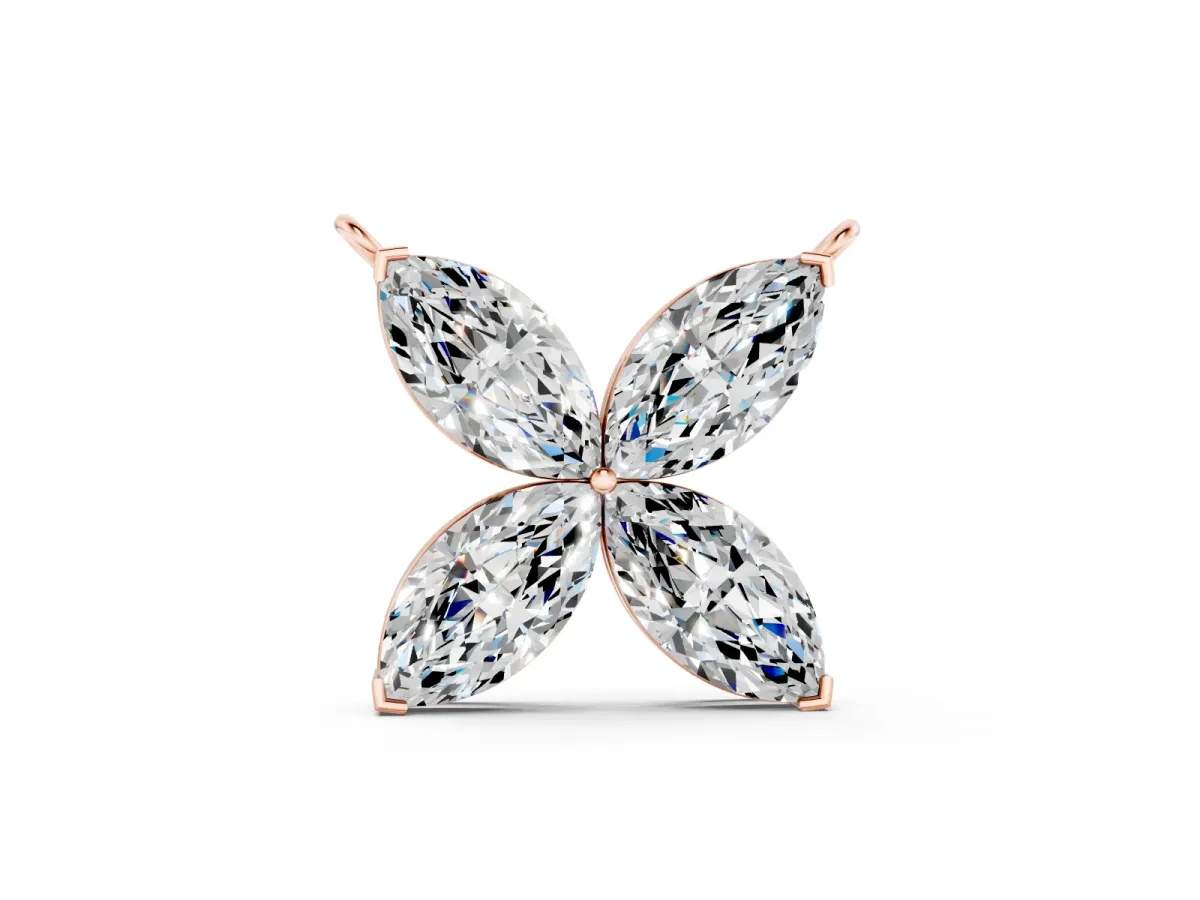 Marquise Diamond Flower Pendant Set in Rose gold with Four-Prong Petals