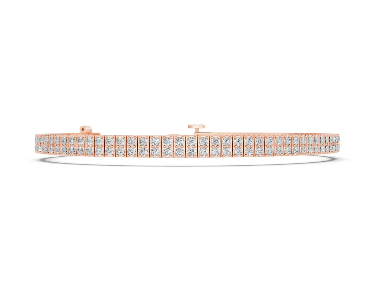 Round Diamond Three-Row Tennis Bracelet Set in Rose gold with Prong Setting