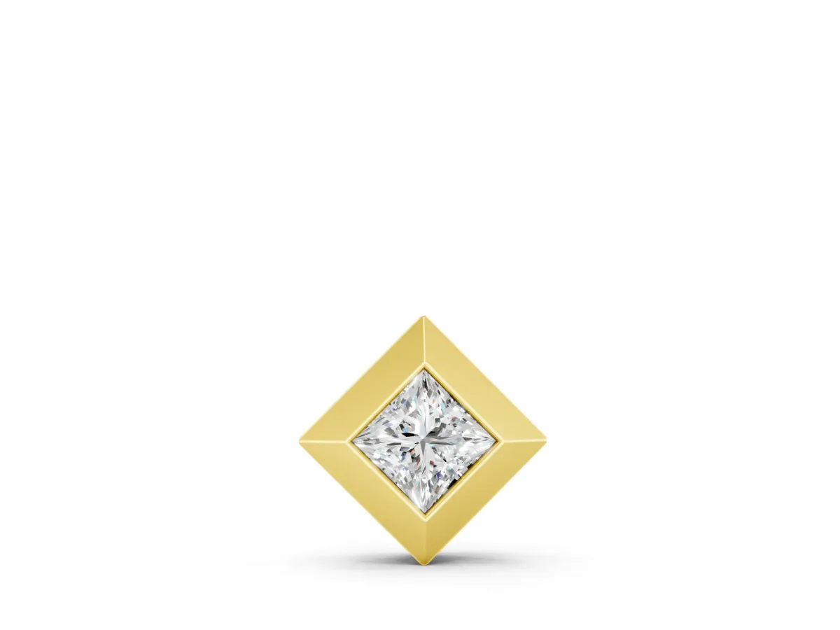 Princess Cut Diamond Pendant Set in Yellow gold with Bezel and Delicate Chain