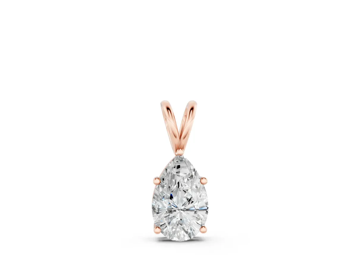 Pear Cut Solitaire Pendant Set in Rose gold with Three-Prong Setting