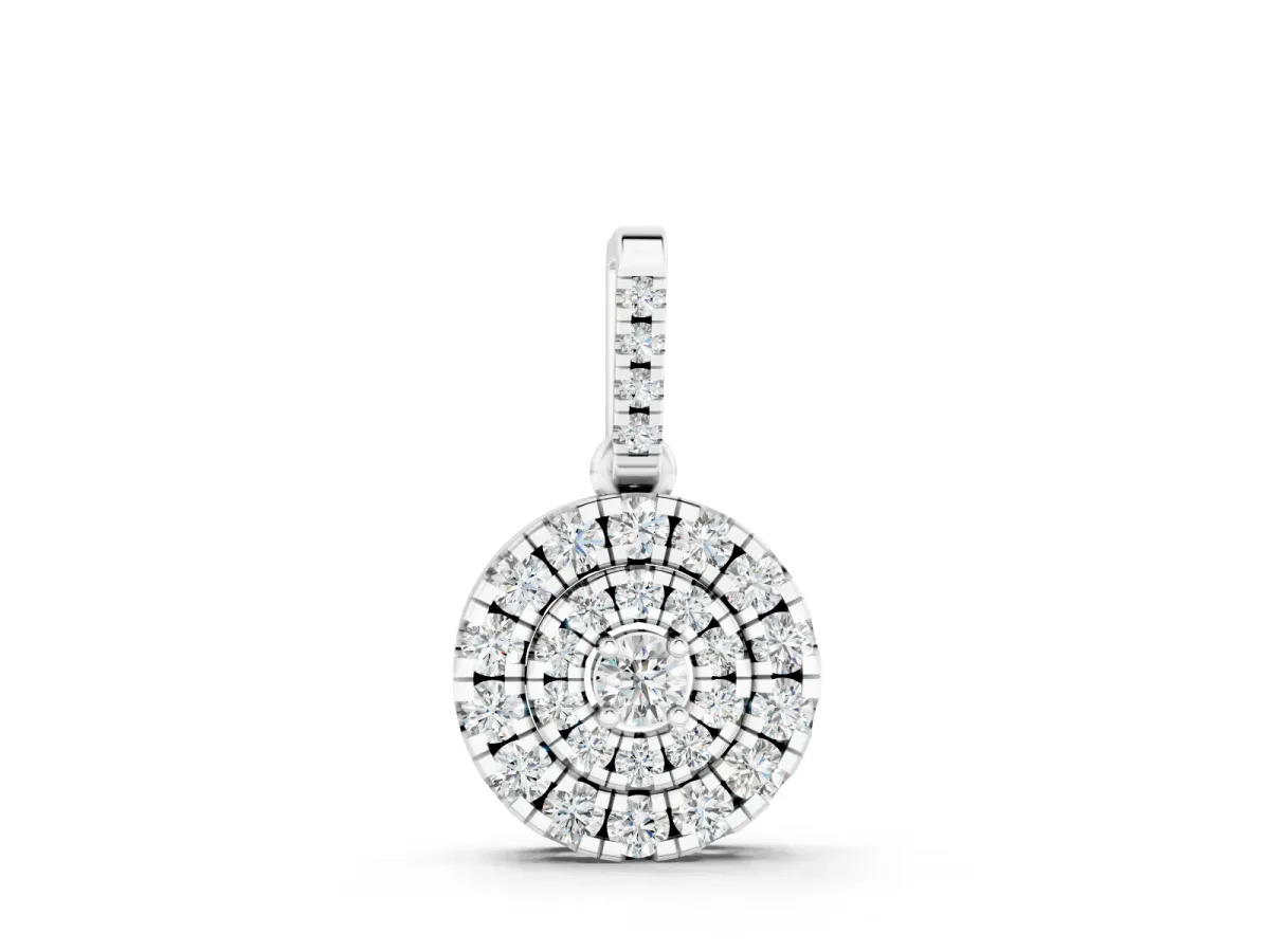 Round Diamond Double Halo Pendant Set in Silver with Allover Pavé