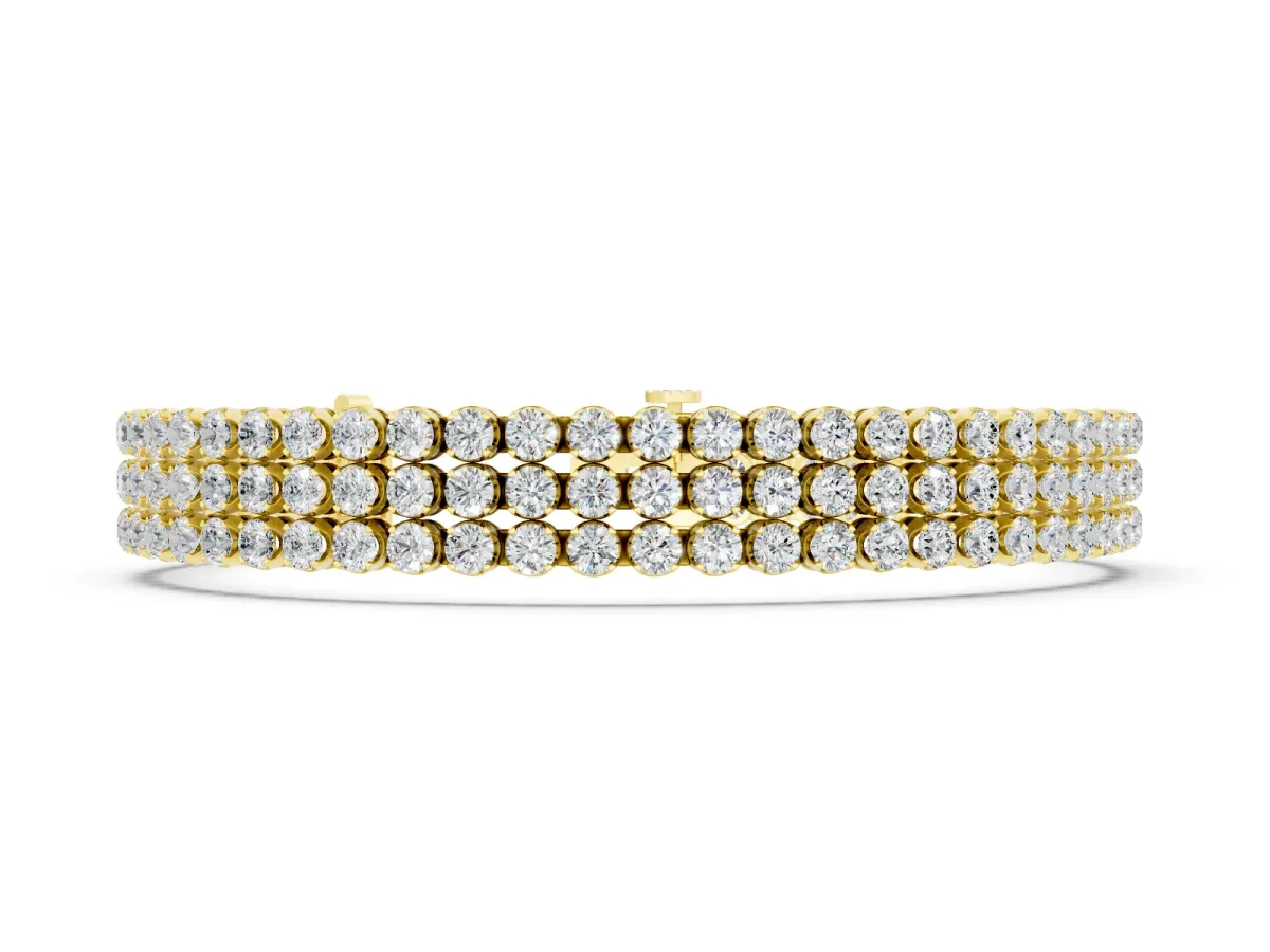 Round Diamond Three-Row Tennis Bracelet Set in Yellow gold with Bezel Setting