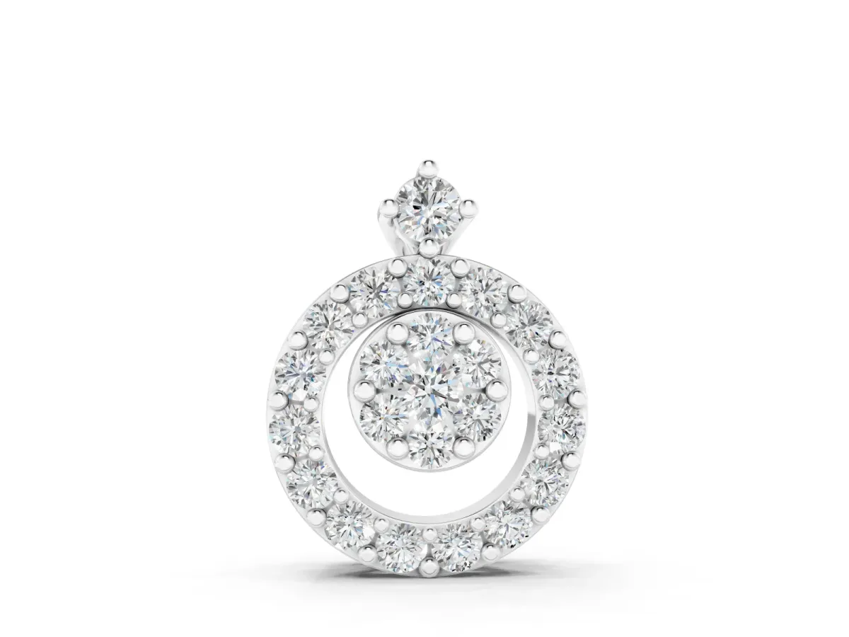 Round Halo Pavé Diamond Pendant Set in Silver with Four-Prong Center