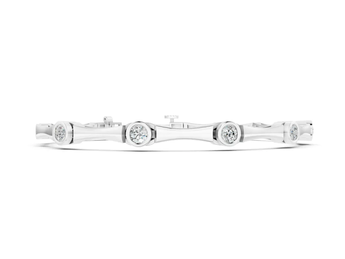 Round Diamond Bezel-Set Bamboo Link Bracelet Set in Silver
