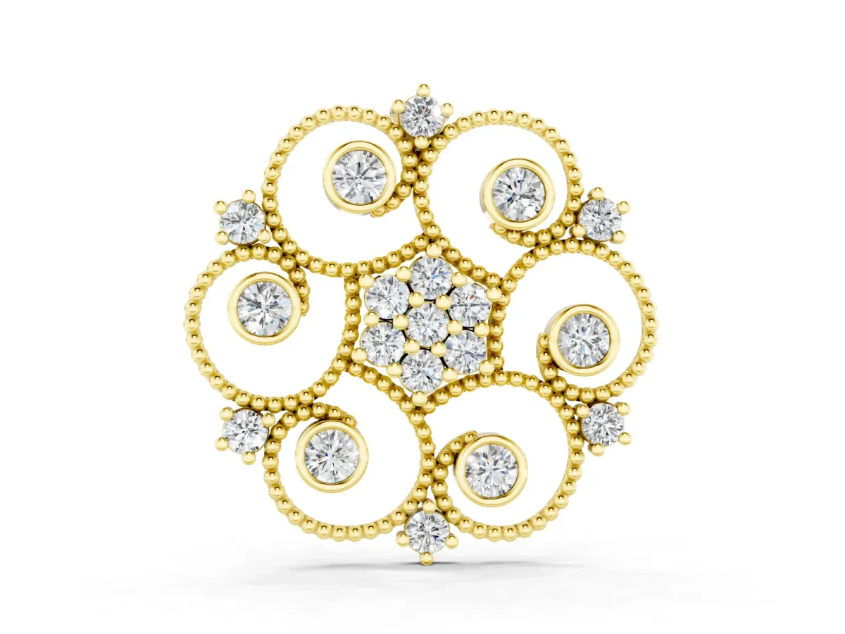 Round Diamond Swirl Pendant Set in Yellow gold with Milgrain Edge