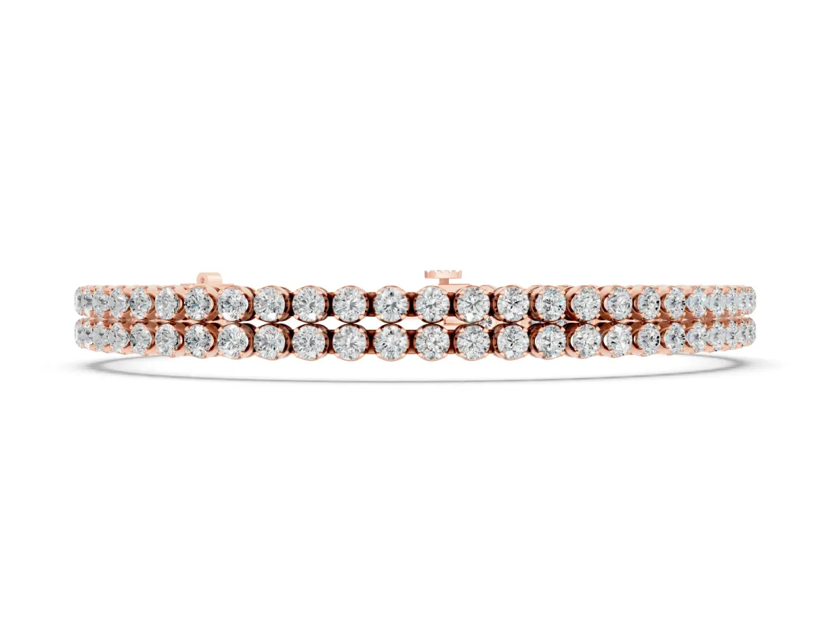 Round Diamond Double Row Tennis Bracelet Set in Rose gold with Prong Setting