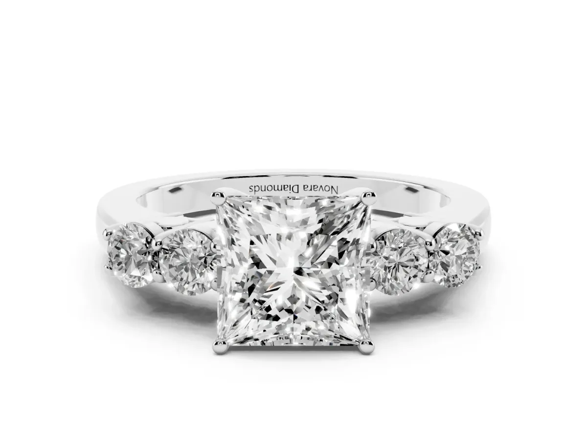 Princess Cut Diamond Five-Stone Prong Set Band Ring Set in White gold with Polished Band