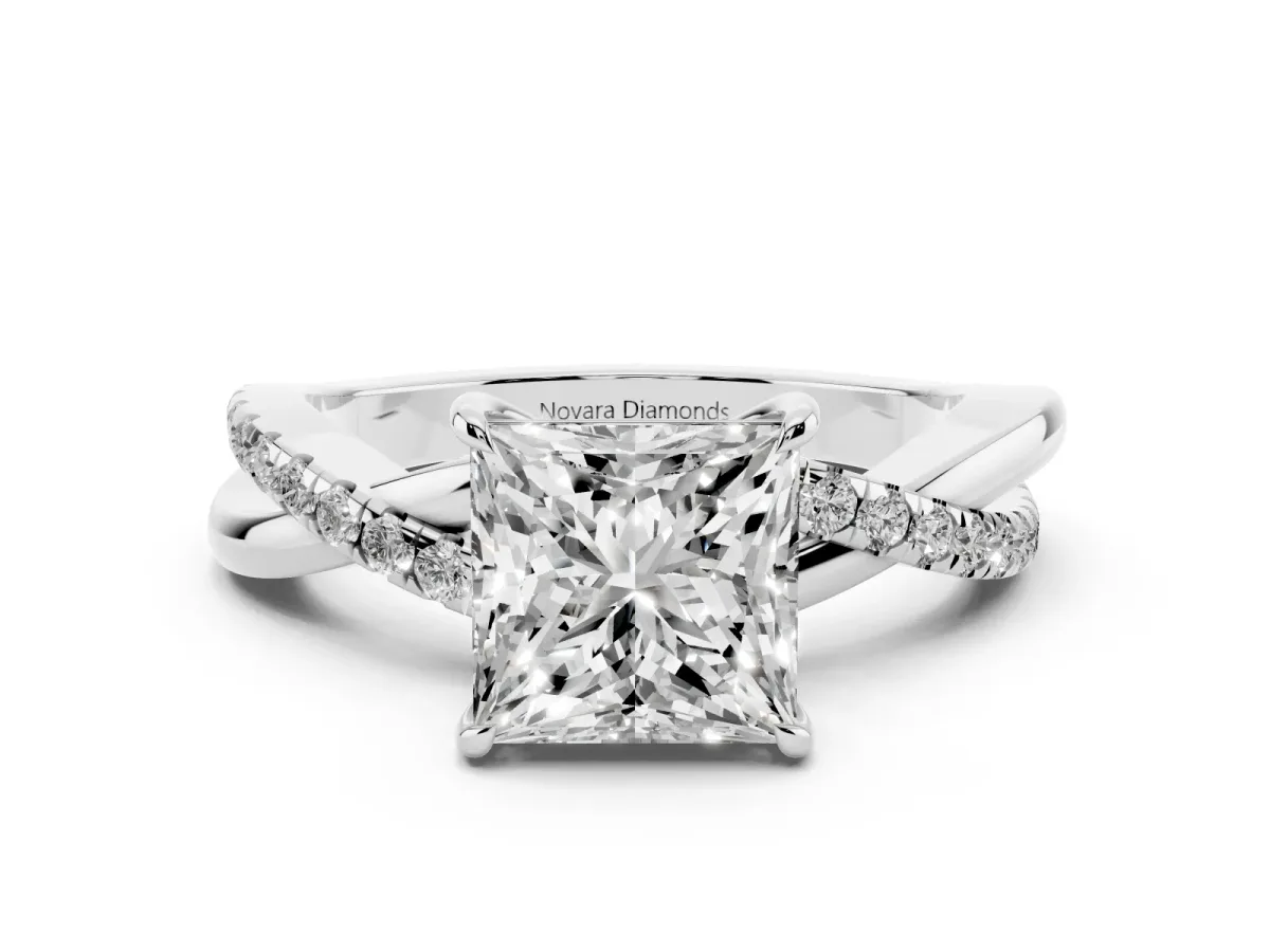 Princess Cut Diamond Twisted Pavé Band Ring Set in Platinum with Prong Setting