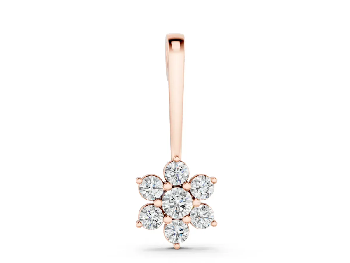 Round Diamond Cluster Pendant Set in Rose gold with Six-Prong Setting