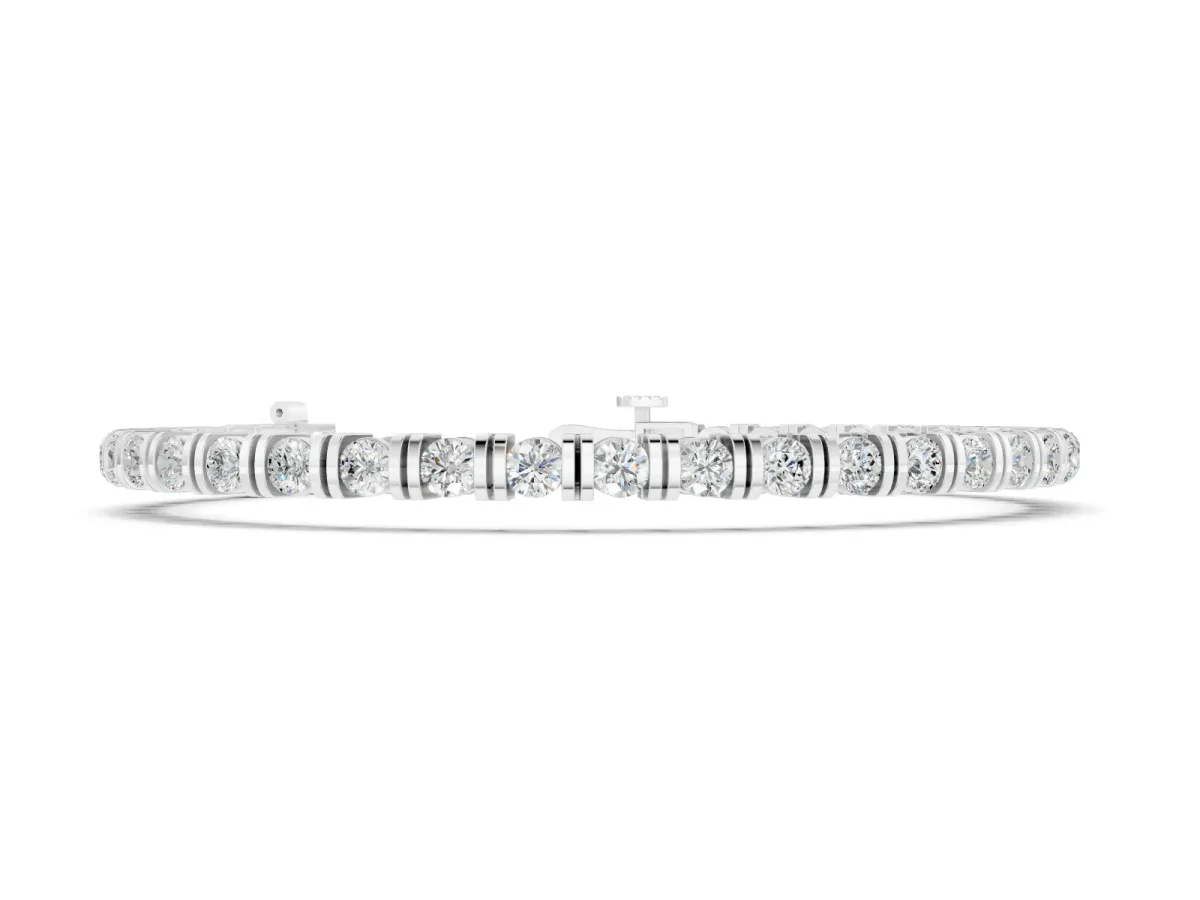 Round Brilliant Diamond Tennis Bracelet Set in White gold with Channel Set Stones and Box Clasp