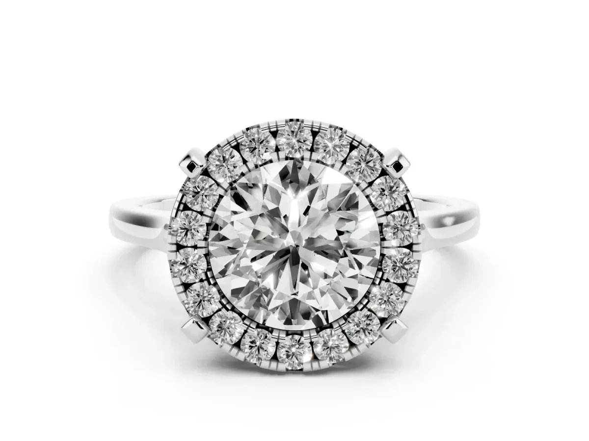 Round Cut Diamond Cluster Halo Solitaire Ring Set in Platinum with Prong Setting