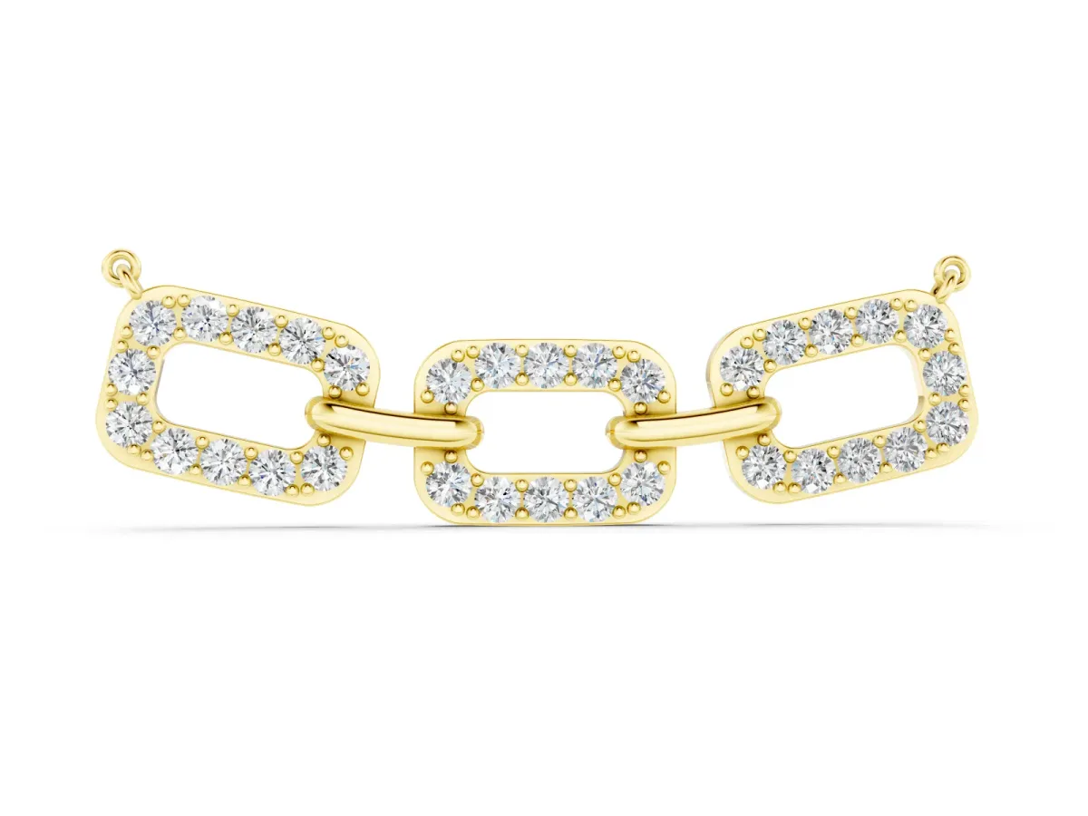 Pavé Cushion Link Pendant Set in Yellow gold with Shared Prong Setting