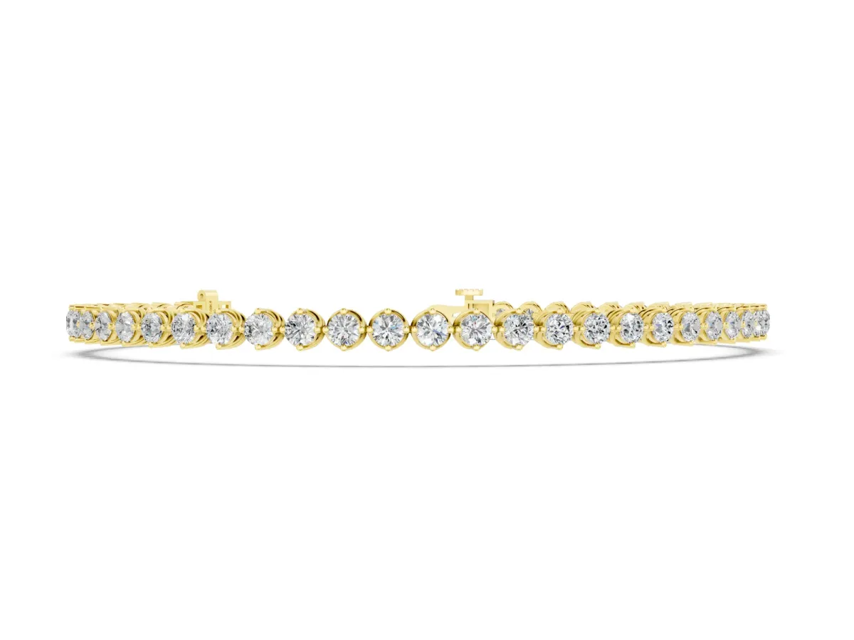 Round Cut Diamond Twisted Band Tennis Bracelet Set in Yellow gold with Prong Setting