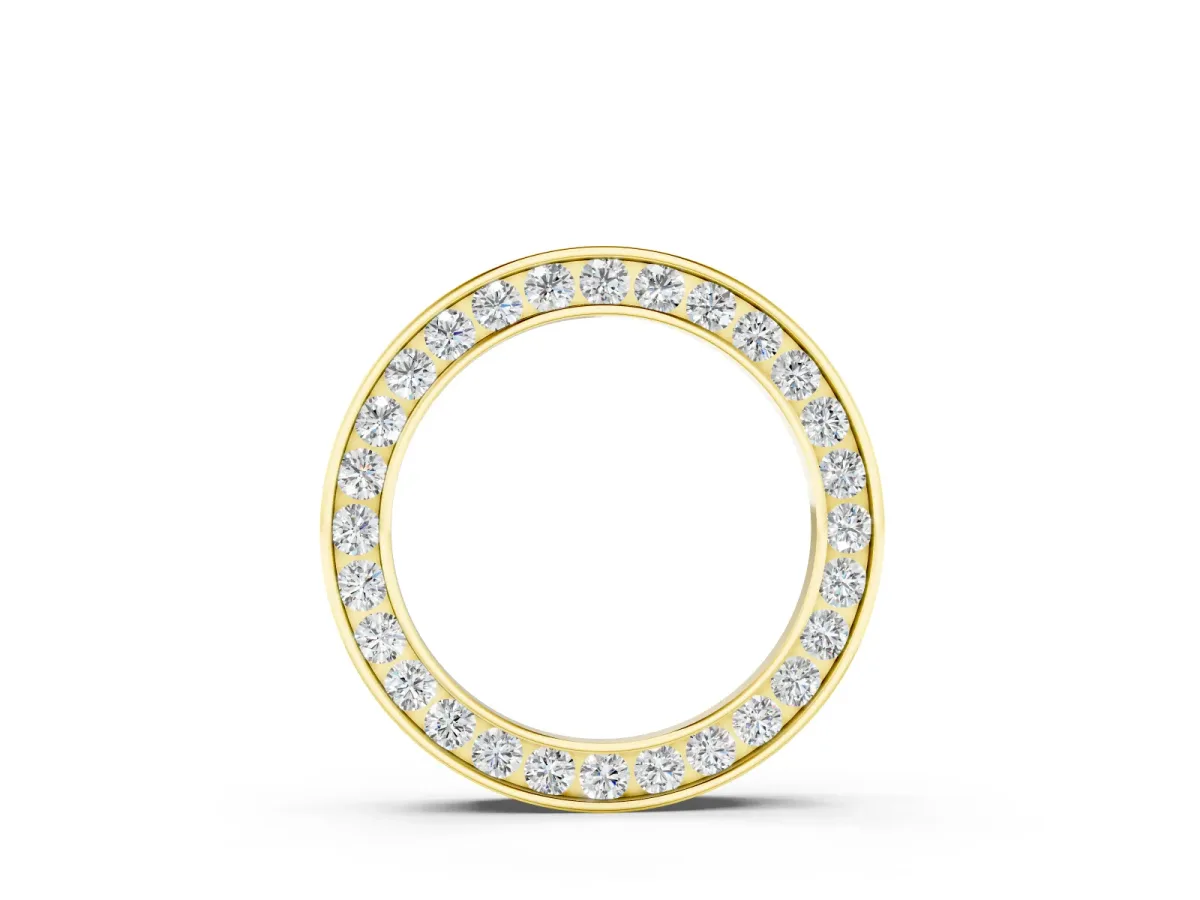 Round Diamond Channel Set Circle Pendant Set in Yellow gold with Continuous Stone Ring