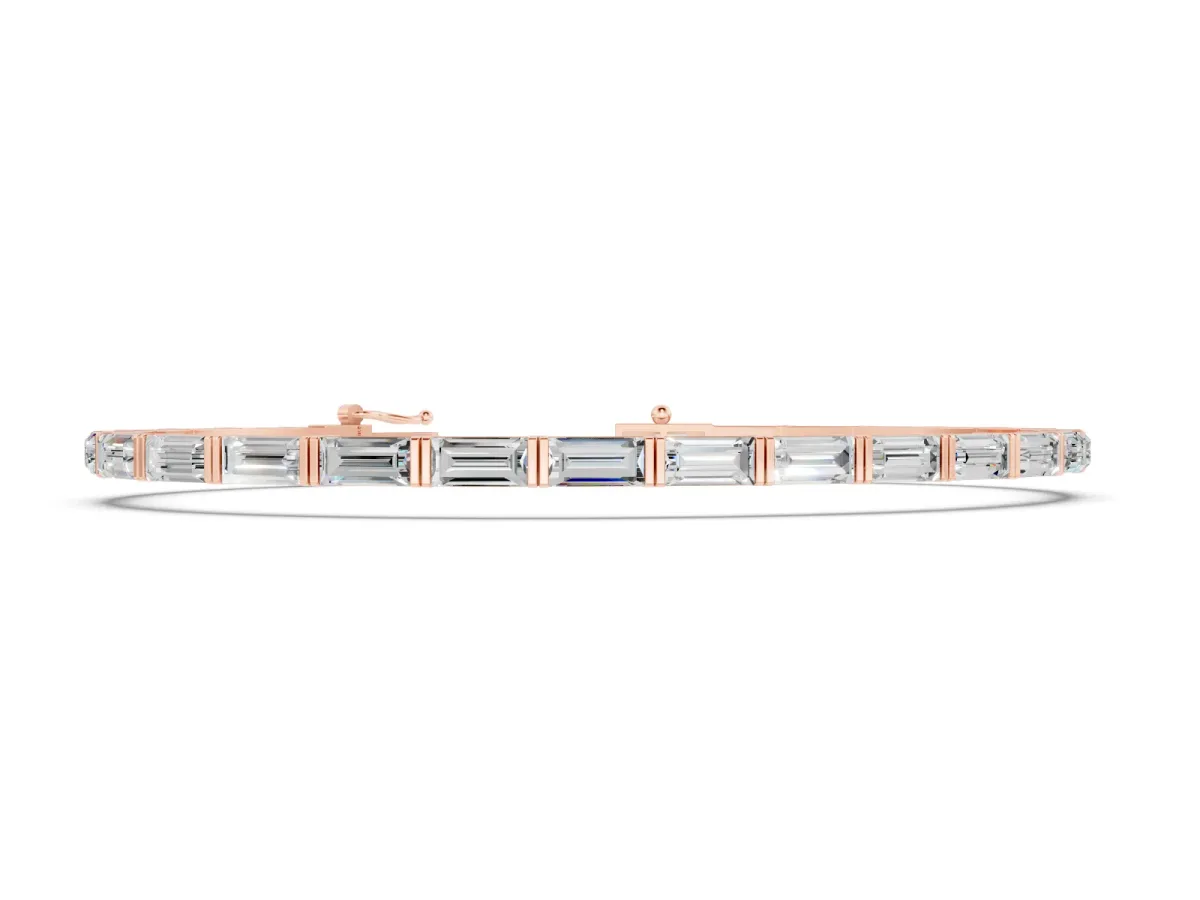 Baguette Cut Diamond Tennis Bracelet Set in Rose gold with Bar Setting