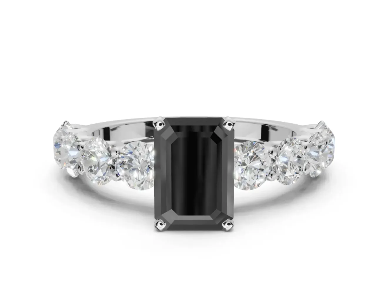 Emerald Cut Side Stone Engagement Ring Setting for a Black Center | Platinum