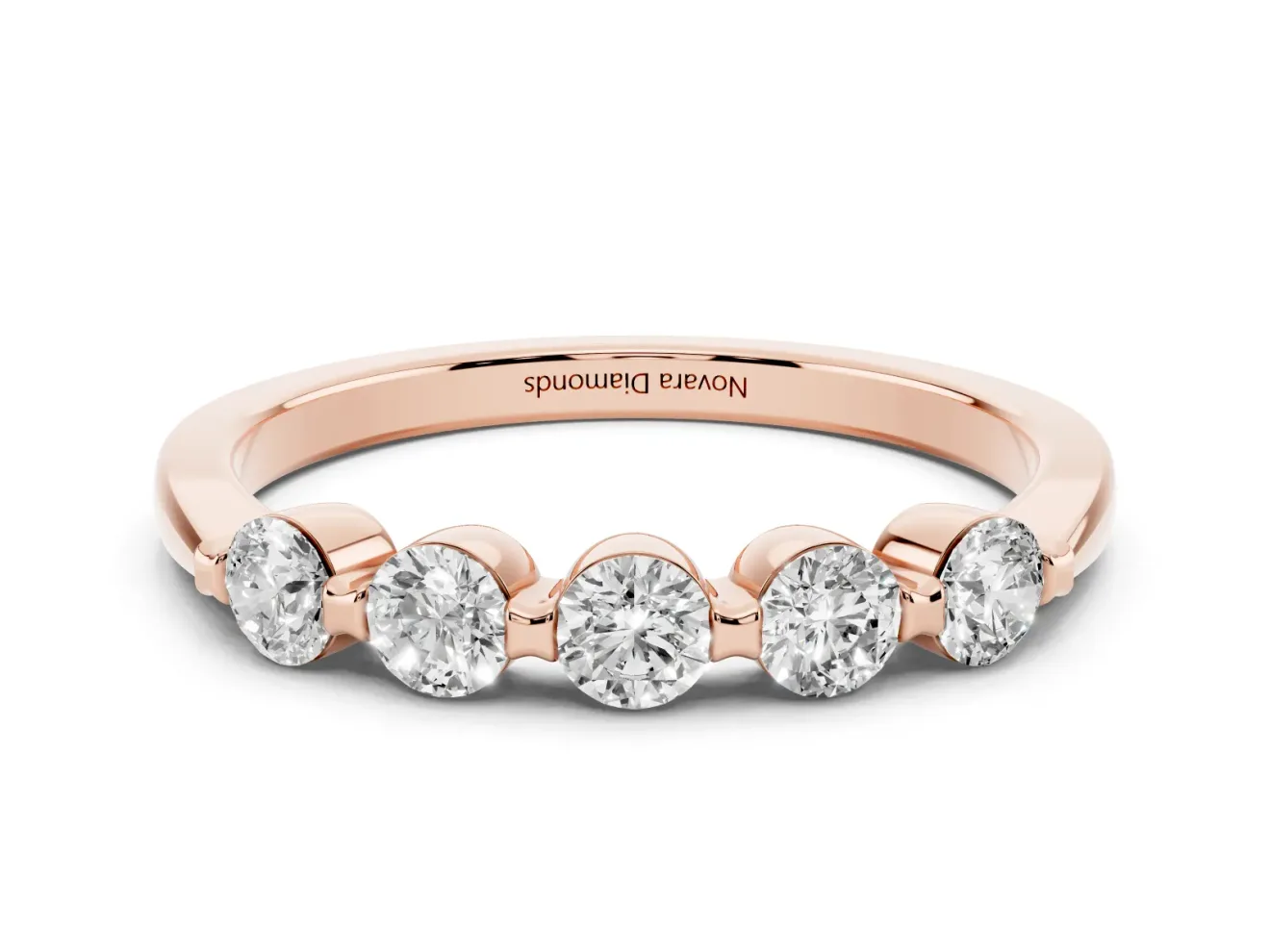 Round Lab-Grown Diamond Five-Stone Bar Set Wedding Band | Raised Row | Rose Gold