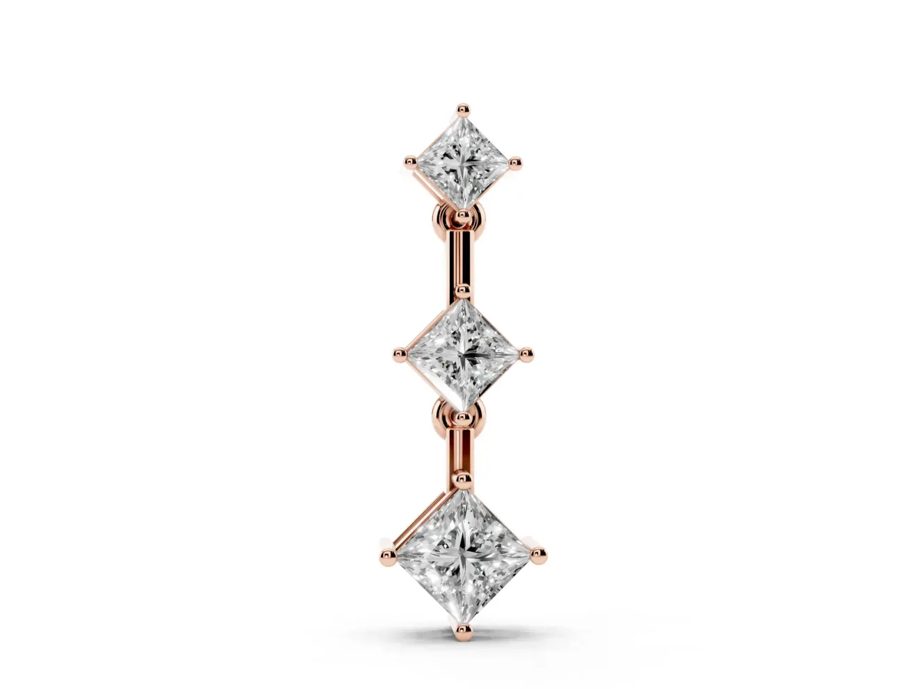Princess Cut Lab-Grown Diamond Graduated Three-Stone Drop Pendant | Set on Point | Rose Gold