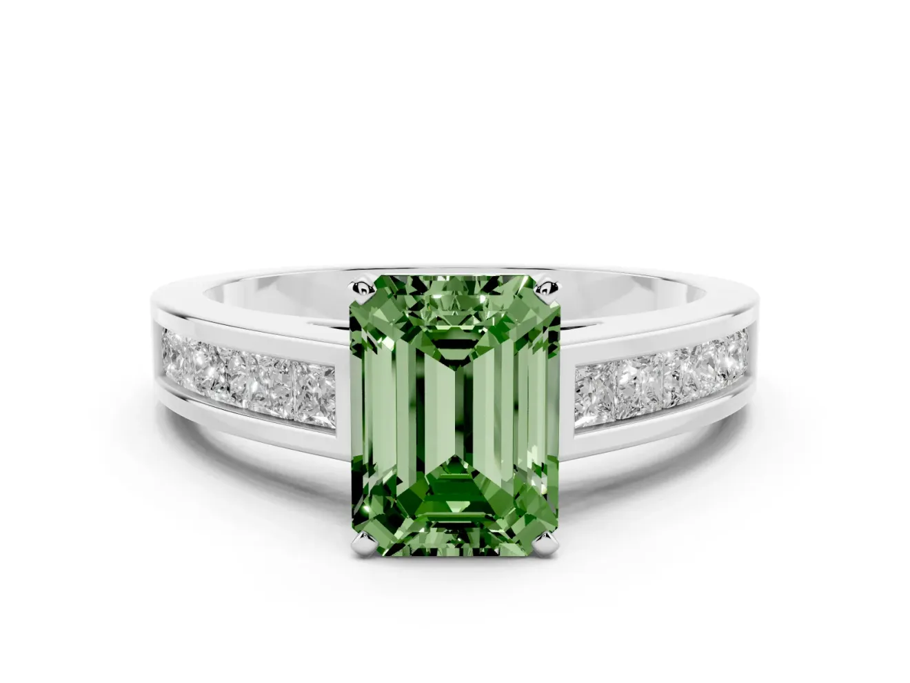 Emerald Cut Channel Engagement Ring Setting for a Fancy Green Lab-Grown Diamond | Platinum