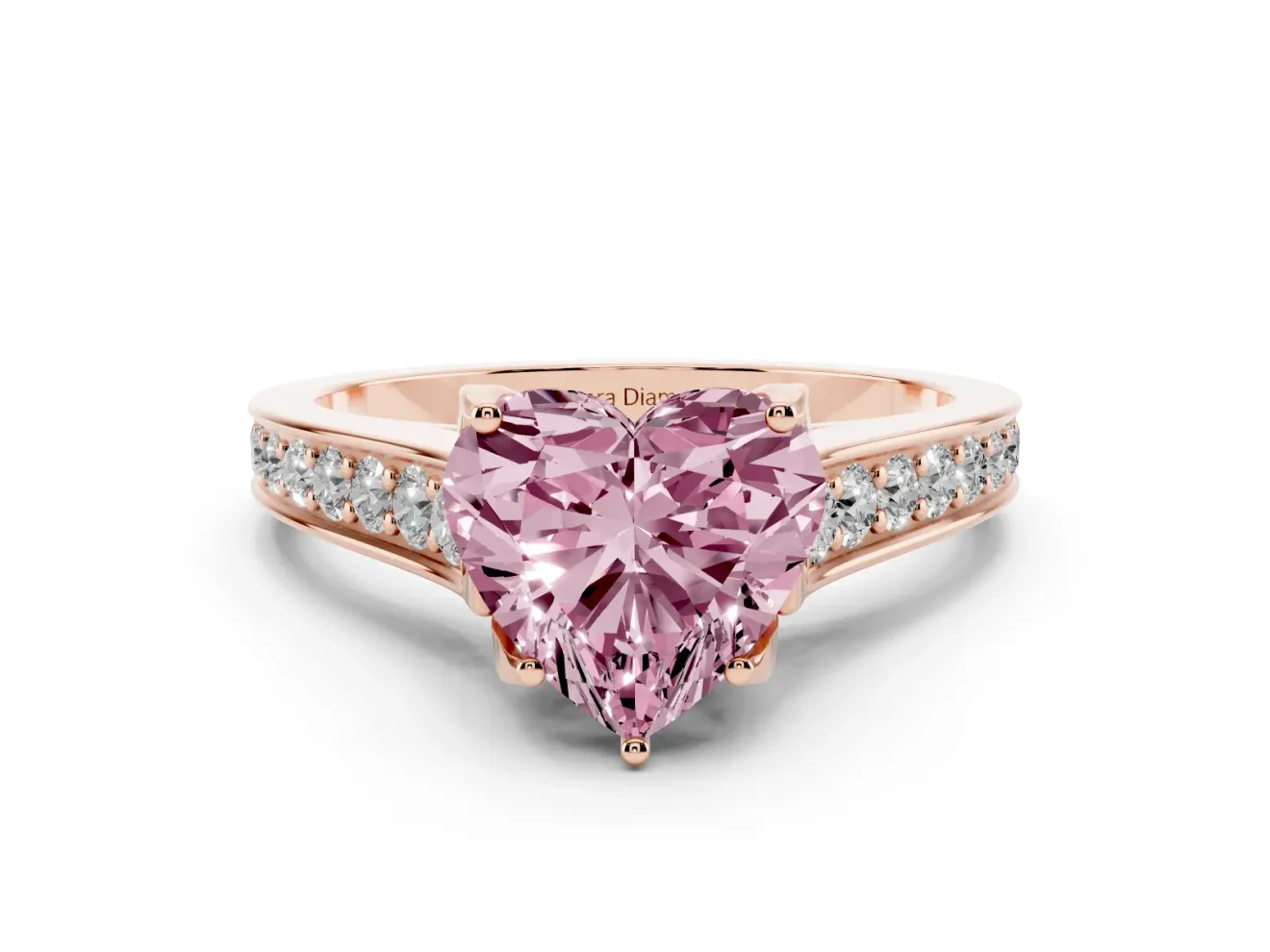 Heart-Shaped Graduated Pavé Engagement Ring Setting for a Fancy Pink Lab-Grown Diamond | Rose Gold