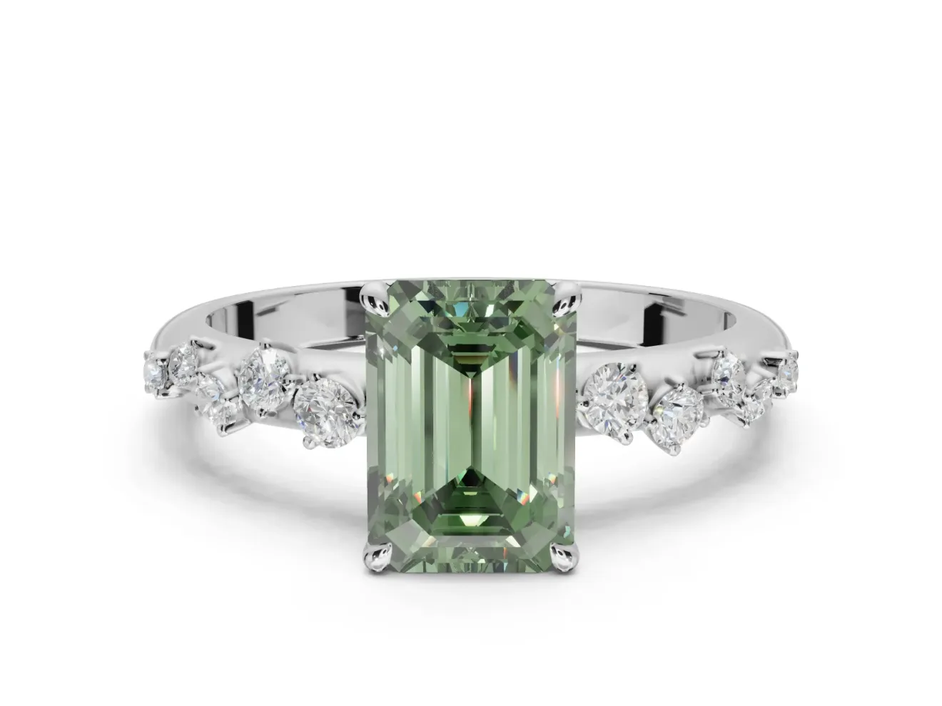 Emerald Cut Graduated Solitaire Engagement Ring Setting for a Fancy Green Lab-Grown Diamond | Sterling Silver
