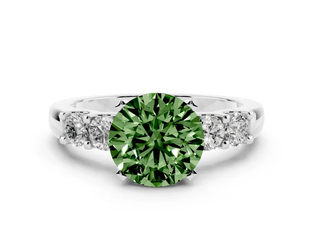 Round Five Stone Engagement Ring Setting for a Fancy Green Lab-Grown Diamond | White Gold