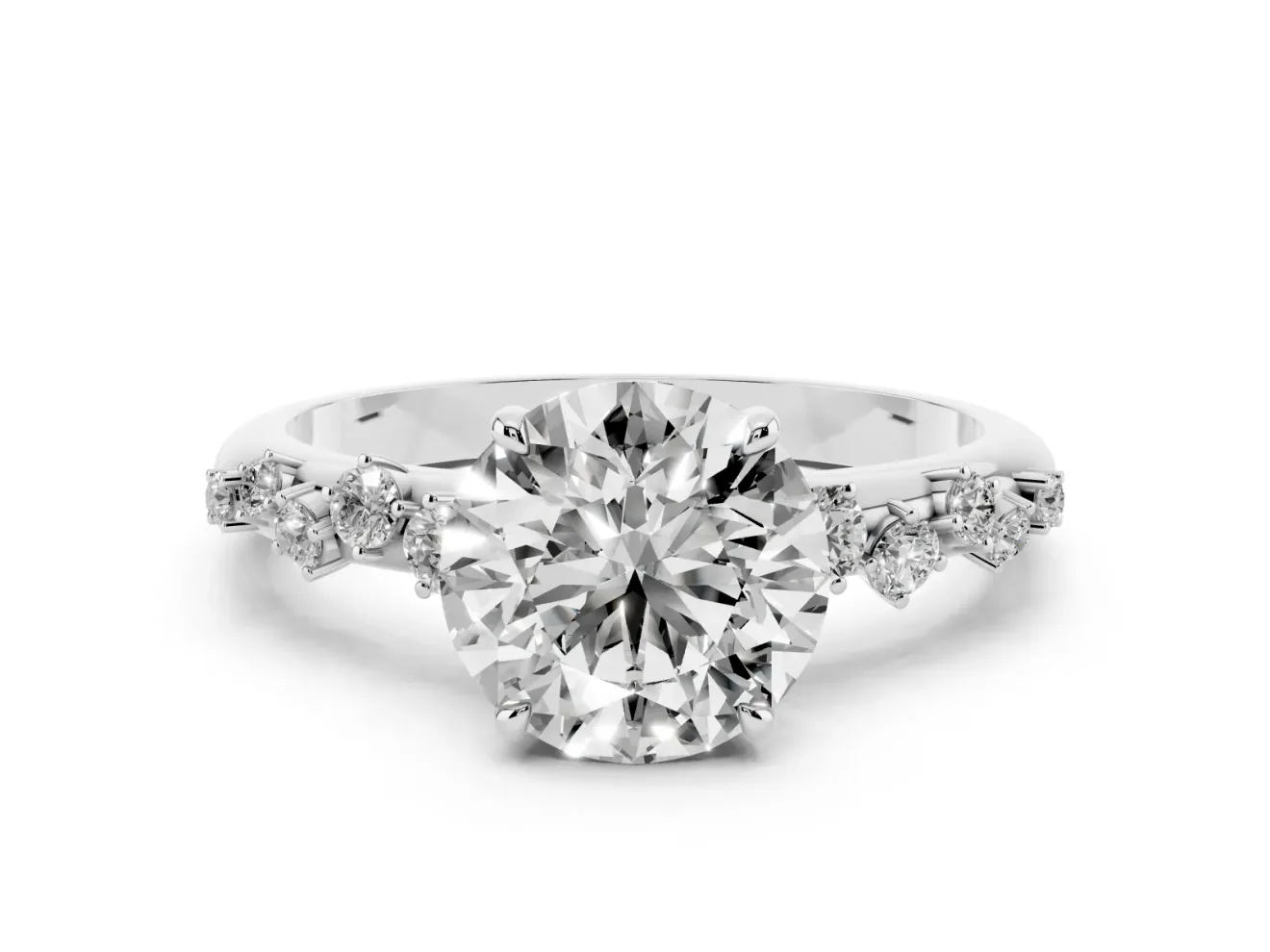 Round Cut Diamond Cluster Solitaire Ring Set in White gold with Prong Setting