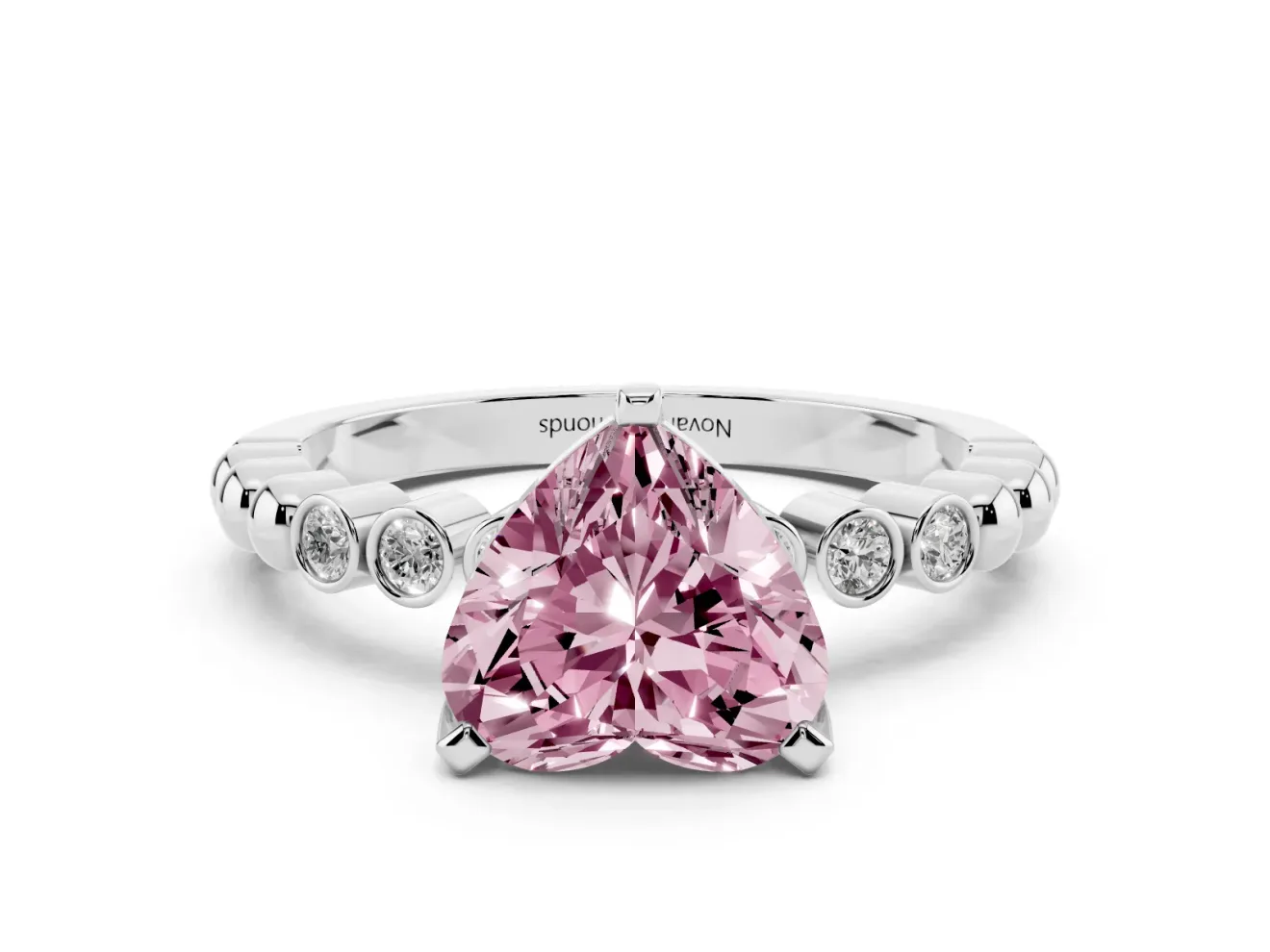 Heart-Shaped Beaded Engagement Ring Setting for a Fancy Pink Lab-Grown Diamond | White Gold