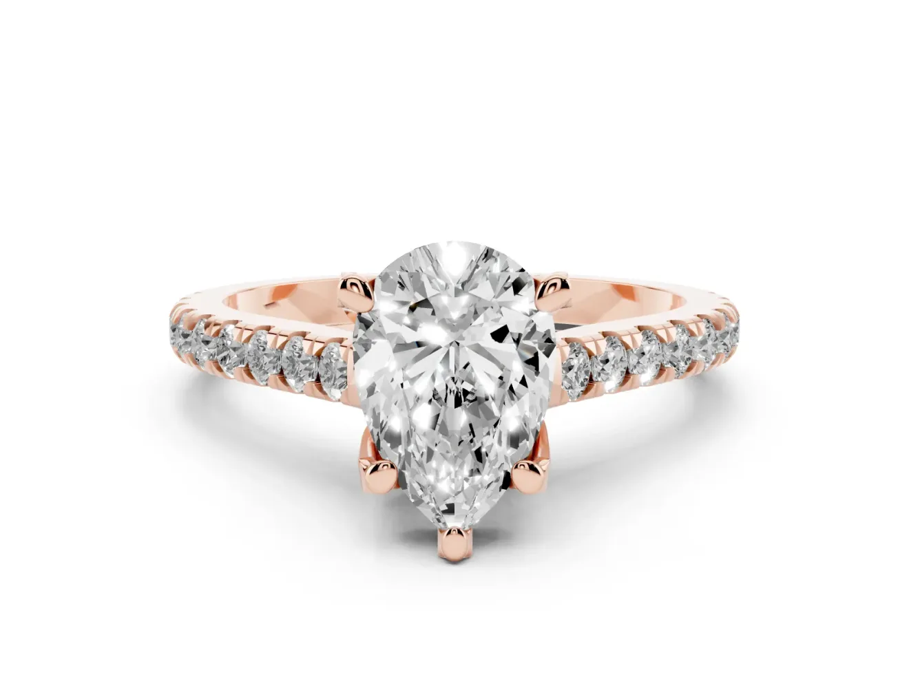 Pear-Shaped Hidden Halo Pave Engagement Ring Setting | Claw Prongs | Rose Gold